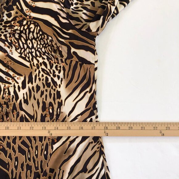 Vintage 90s Kaelyn Max Leopard Print Satiny Bell Sleeve Top Blouse Small - Picture 10 of 12